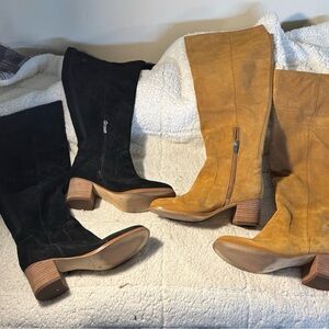 2 pairs Marc Fisher suede OTK Black and Tan Women's Boots